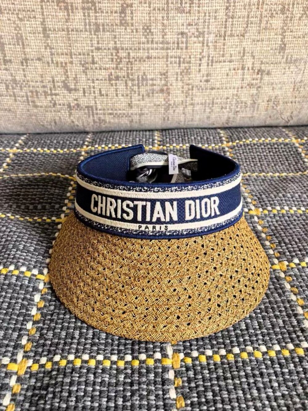 Christian Dior Uniform Natural Hollow Straw Embroidered Band Visor